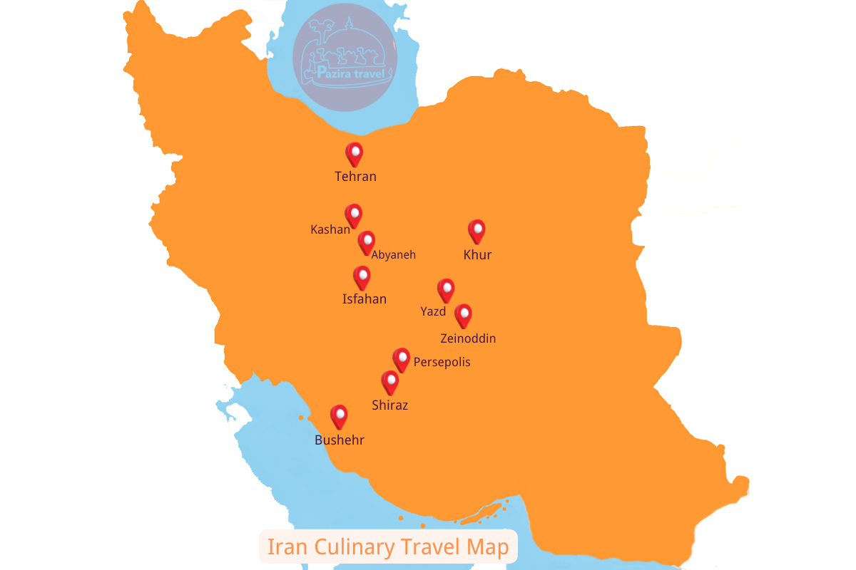 Explore Iran food trip route on the map!
