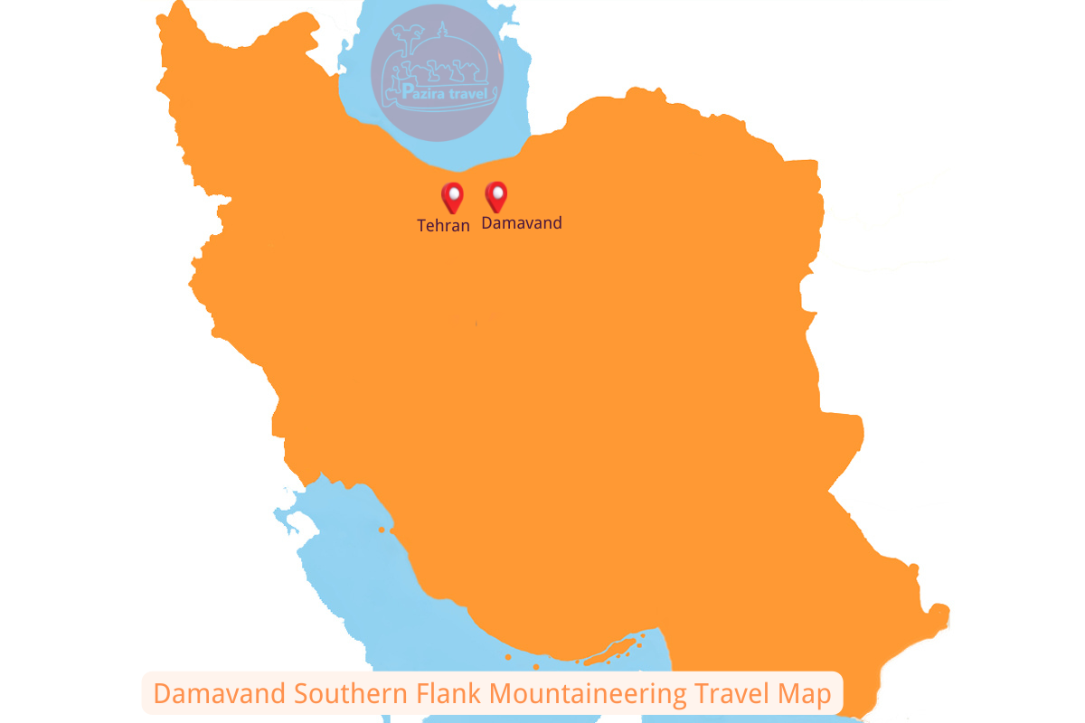 Explore Damavand southern flank mountaineering trip route on the map!