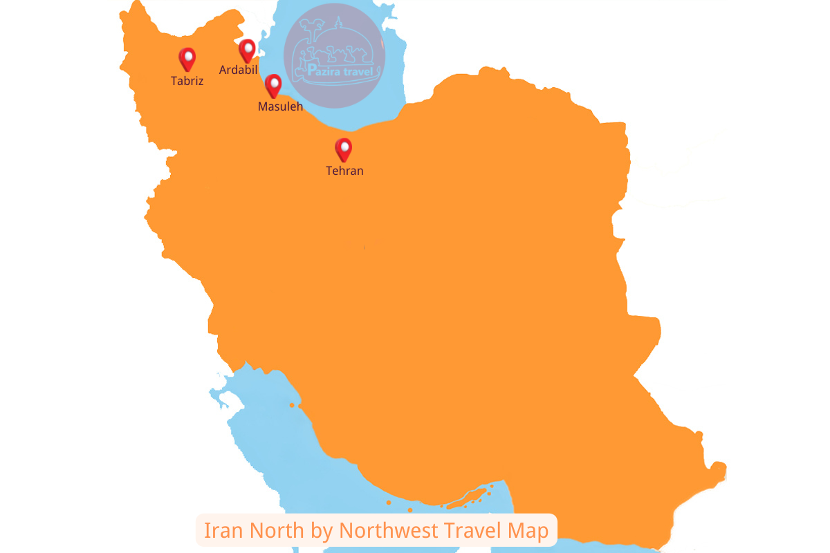 Explore Iran North by Northwest trip route on the map!