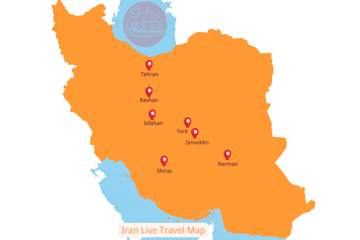 Explore Iran Live trip route on the map!