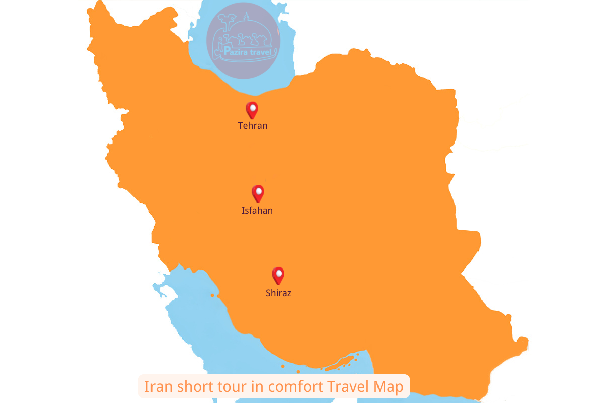 Explore Iran short tour in comfort trip route on the map!