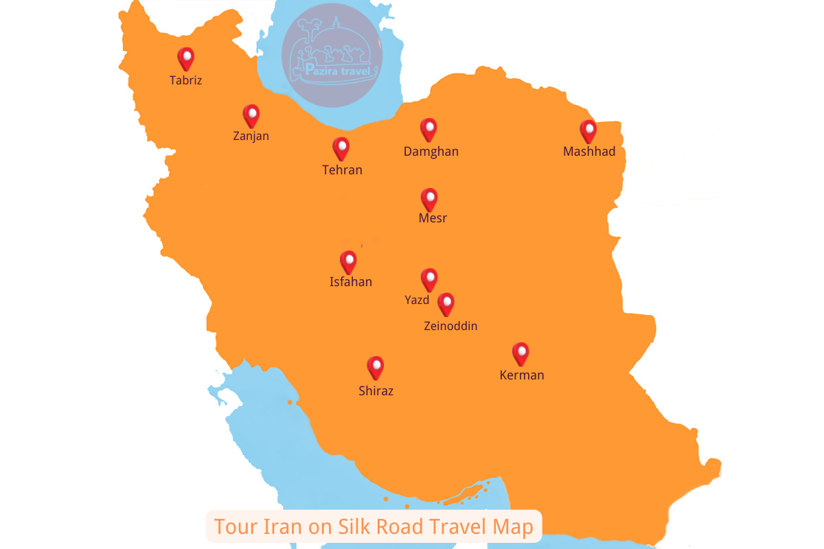 Explore Iran Silk Road trip route on the map!