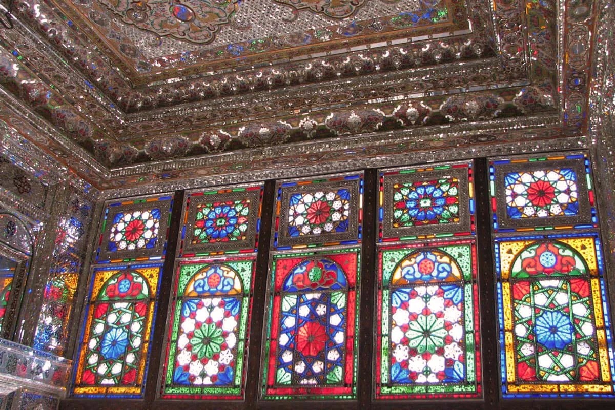 Shiraz Historical Houses - Zinat al-Molk House stained glass and lattice windows and Orsi