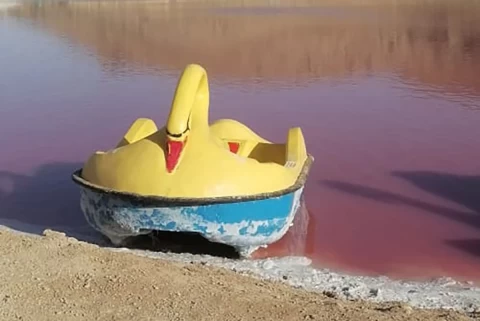 Pink lake, Maharloo Lake, Shiraz, Iran