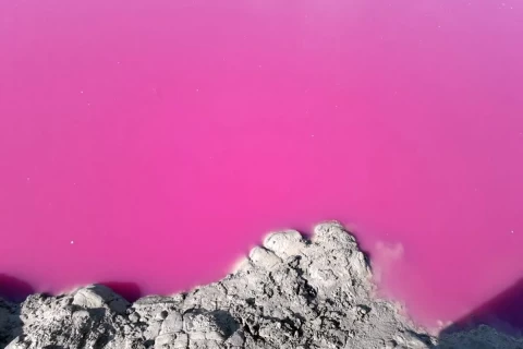 Pink mud volcano, Neftlijeh, Iran